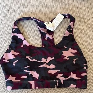 Fabletics Camouflage Racerback Sports Bra with Pink & Black Camo